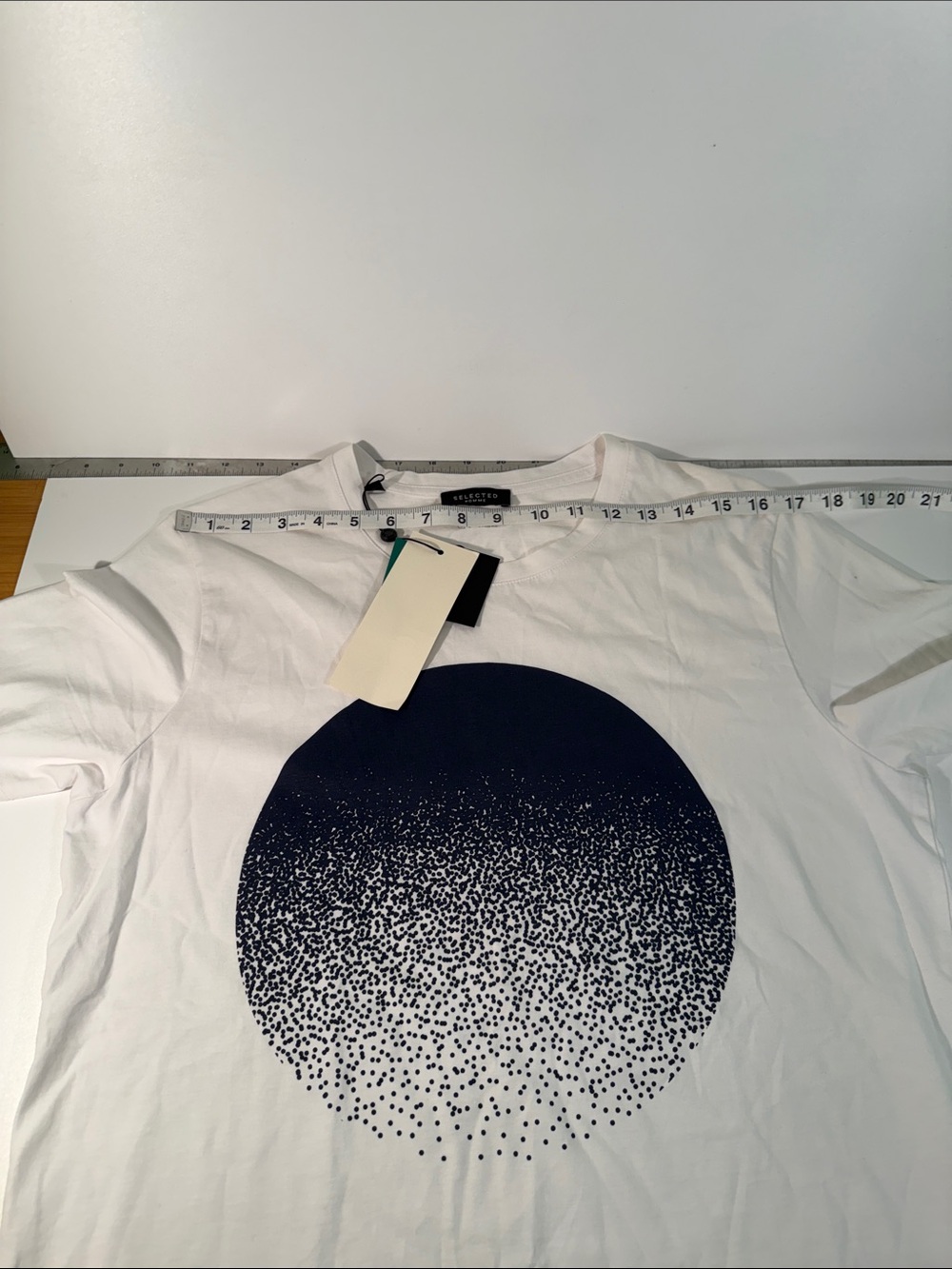 Selected Homme, White Graphic Dot Circle Cotton T-Shirt - Picture 4 of 9